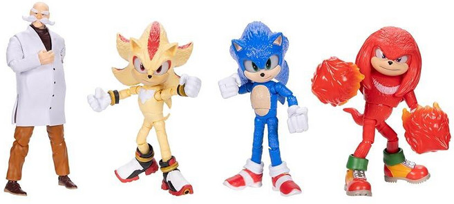 소닉 3 영화 12.7cm(5인치) 액션 피규어 4팩 소닉 슈퍼 섀도우 너클 제럴드 로봇닉 포함 Jakks Pacific's Wave 3의 관절형 피규어 SEGA 공, 소닉 3 영화 12.7cm(5인치) 액션 피규어 4팩,