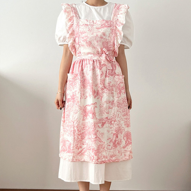 코지데일리 여성 주방 앞치마 카페 어린이집 예쁜 얼집 보육교사 원피스 유치원 선생님, 1개, 599A앞치마로제