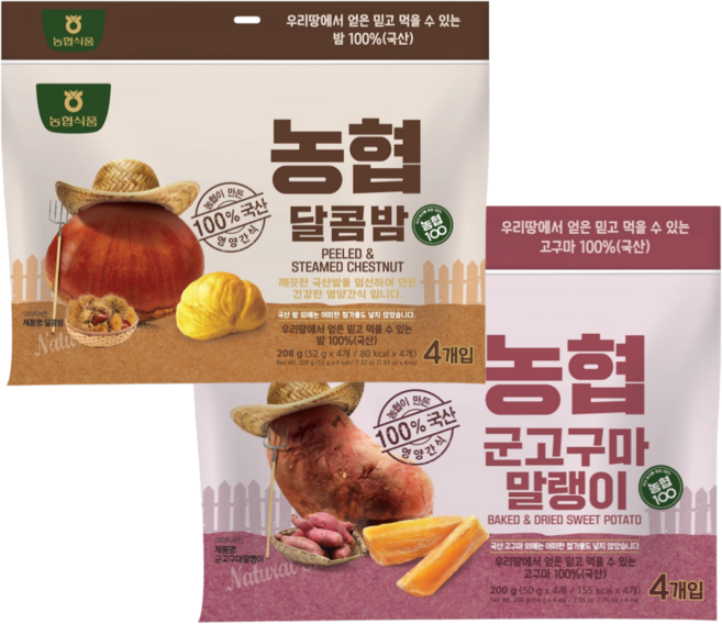 농협 국산 무설탕 무첨가 달콤밤4입팩+군고구마말랭이4입팩, 1개, 408g