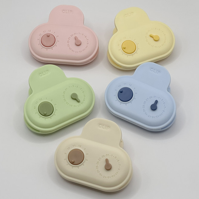 아윤 날짜 표시 다이얼 안심보관 밀봉 봉지집게 5P, 혼합색상, 1세트