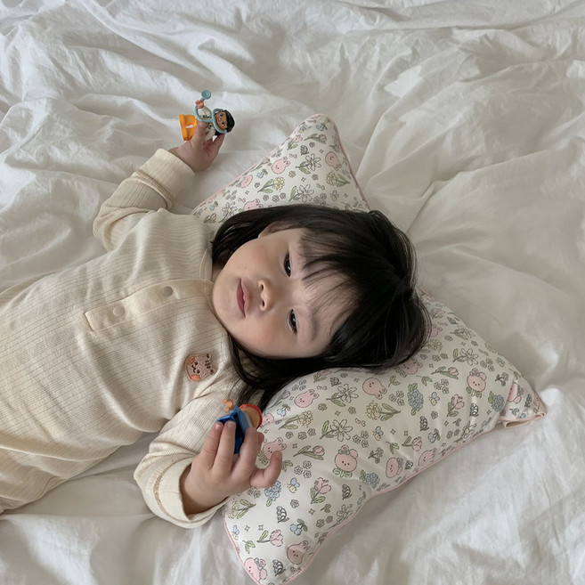돗투돗 호텔느낌 구스필 유아 키즈 일체형 베개, 플라워베베바니