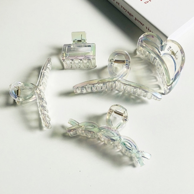 1+1 투명 헤어집게핀 오로라 홀로그램 영롱한 올림머리 반머리 집게핀 5종