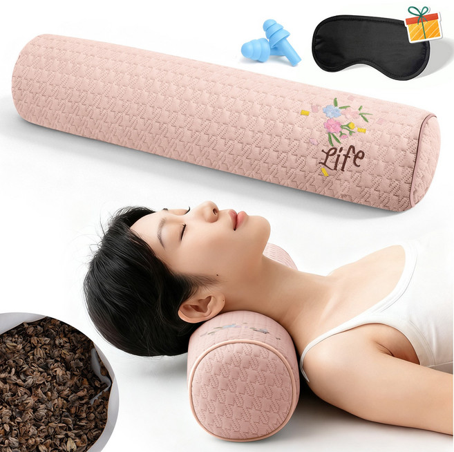 Folvia 인체공학 메밀 경추베개 높이조절 편안한 목지지 숙면 수면베개, 1개, 핑크