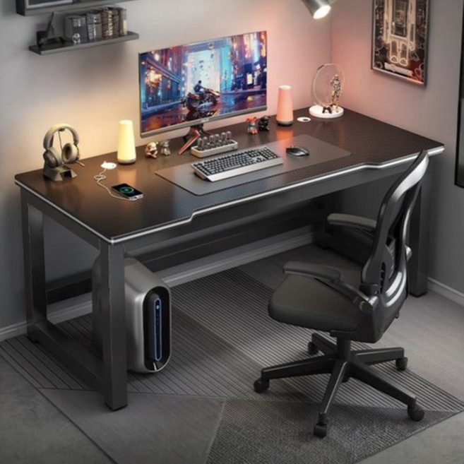 kb 1인용 카본 텍스쳐 강철 컴퓨터 게이밍 책상 서재 공부 사무용, 블랙