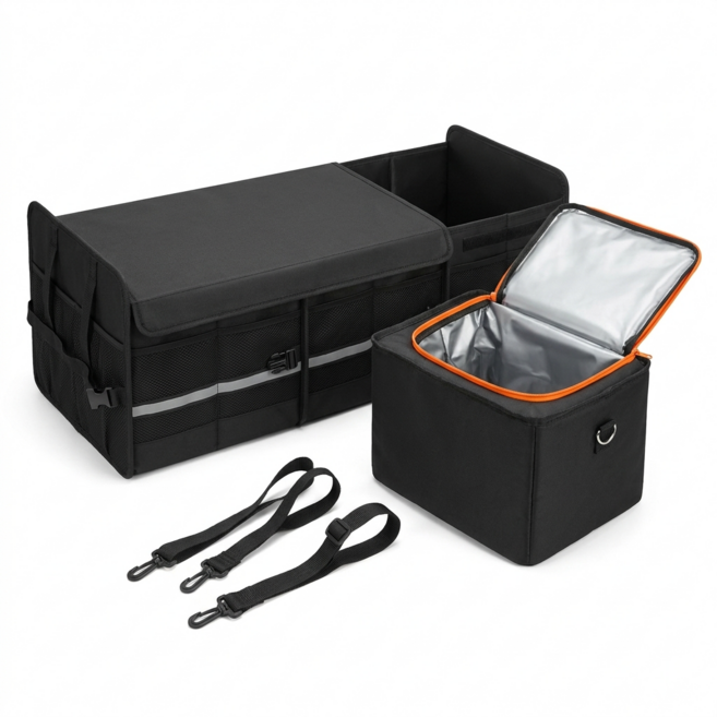 모비젠트 트렁크 정리함 + 보냉백 세차용품 툴백 수납함 박스, 블랙