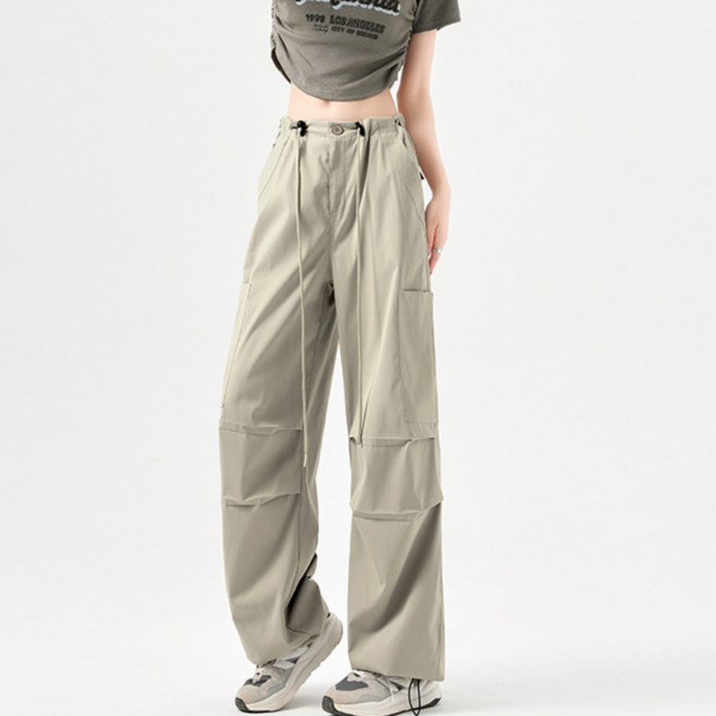 바이일이오 봄 가을 여성 파라슈트 밴딩 투웨이 카고 와이드 밴딩 팬츠