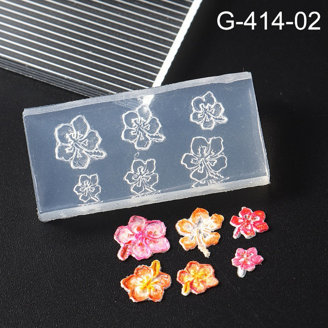 5D 꽃 실리콘 금형 네일 조각 스텐실 PLUMERIA 봄 아트 장식 매니 템플릿 도구, 옵션02) G-414-03, 1개