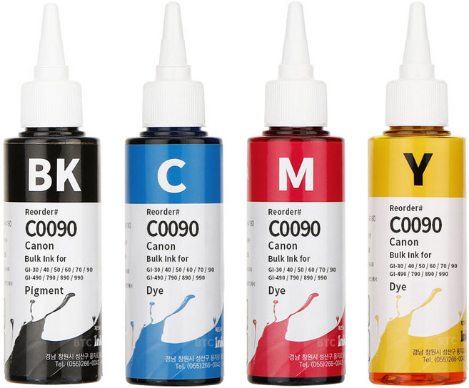 잉크테크 캐논 GI-990 G1900 G1910 G2900 G2910 G2915 G3900 호환 무한 리필 잉크, 1세트, C0090 4색 100ml(뾰족)
