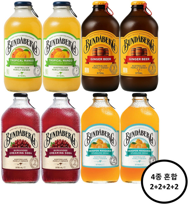 분다버그 4종 망고2병+진저비어2병+버건디2병+만다린2병 375ml X 8병, 8개