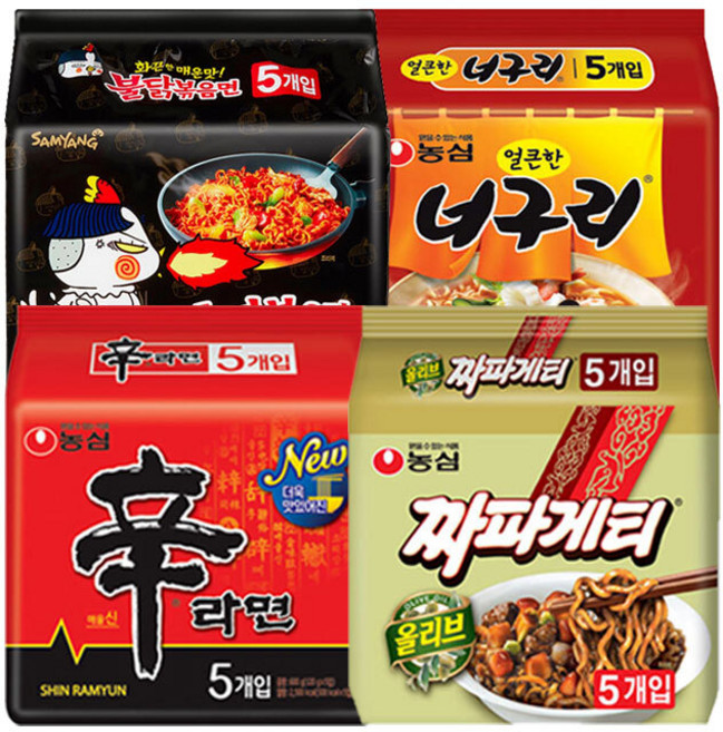 봉지라면 혼합 20 (신라면5+짜파게티5+너구리5+불닭볶음면5), 20개
