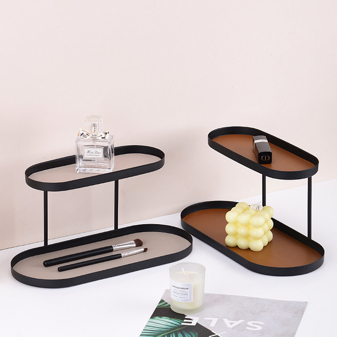 데코트리 모던 2단 가죽 트레이, 브라운, 1개