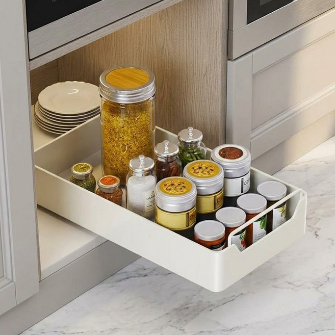 슬라이딩 철제 싱크선반 양념통 정리 수납정리대, 1개, 크림화이트_20cm, 1단