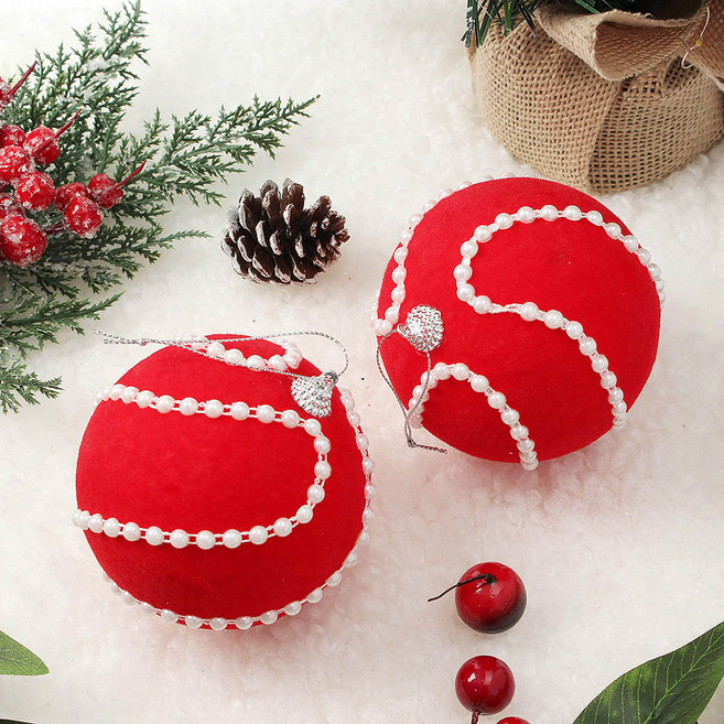 제임스마켓트렌드 블라썸 패브릭 장식볼 2p세트 10cm 진주회오리 오너먼트볼