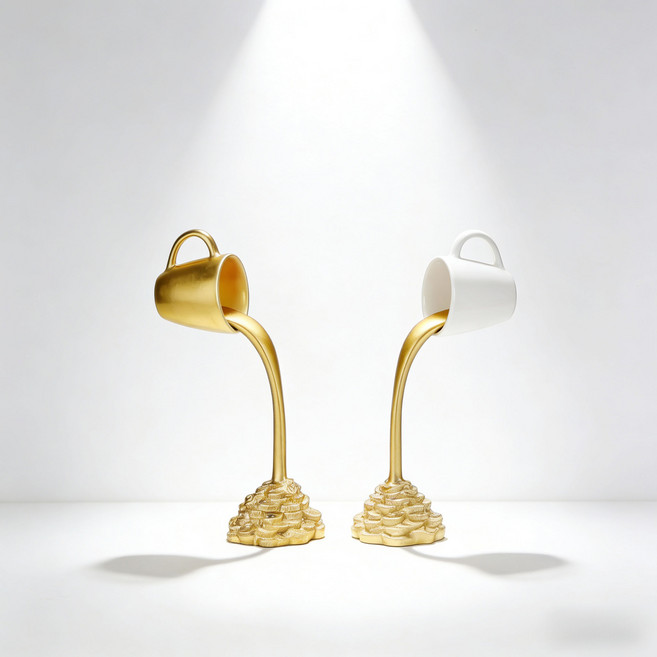 재물운 소원성취 황금 커피잔 풍수 인테리어 소품 카페 장식, 골드