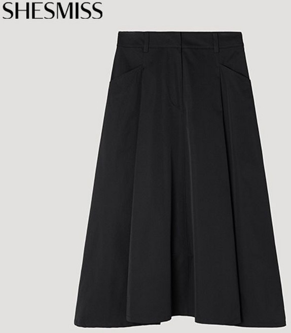 쉬즈미스 핀턱 A라인 롱스커트 SWWSKP32030 BK