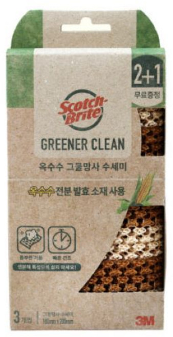3M 스카치브라이트 옥수수 그물망사 수세미, 2개, 3개입