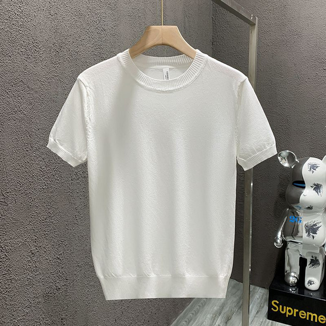 남성 니트 반팔 티셔츠 봄 여름 캐주얼 슬림핏 라운드넥 반팔티 패션 트렌드 남자 얇은 니트 상의 WMY