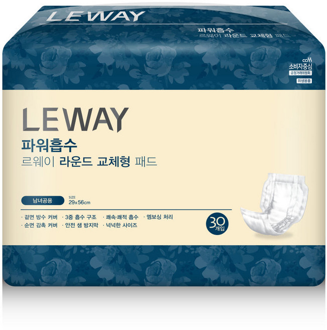 르웨이 파워흡수 라운드 교체형 패드 요양원 변실금 어른 노인 성인용 속기저귀 240매, 30매입, 8개