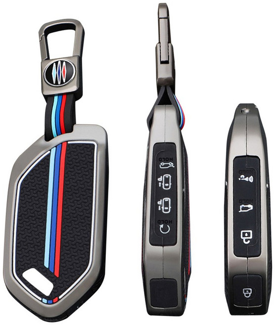 기아 자동차 스마트 키케이스 차 메탈 키홀더 키링 키커버 4세대 더뉴 K5 Dl3 쏘렌토 MQ4 EV9 카니발 KA4 하이브리드 페이스리프트 5 6 7 8 9 버튼 신형, B TYPE 02(8버튼), 그레이