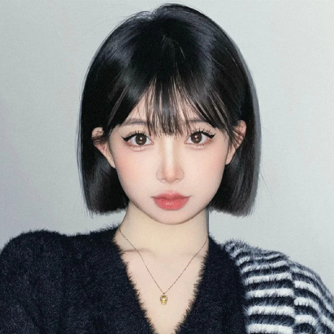 Lavitree 자연스런 편한 여성 가발 단발가발, 1개, 블랙