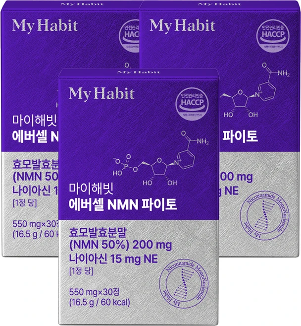 마이해빗 저속노화 에버셀 NMN 엔엠엔 파이토 550mg, 3개, 30정 - 쿠팡
