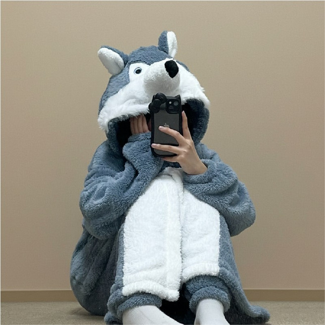 늑대 동물 잠옷 수면잠옷 극세사 담요 가운 캐릭터 파자마