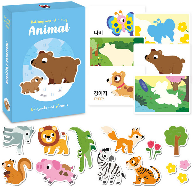 하뚱자석놀이 동물 자석 33개 + 카드 26개, 3세이상, 하뚱