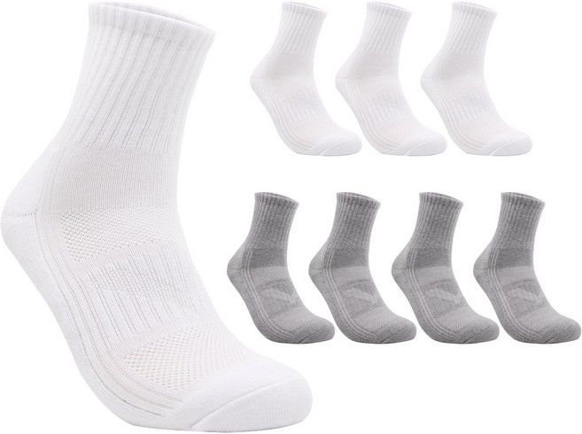PRS 남 여 빅사이즈 큰발 무지 중목 스포츠양말 8켤레, 화이트+그레이 혼합