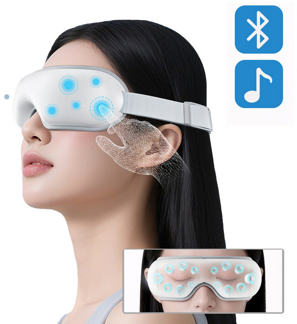 크린조 무선 온열 눈마사지기 눈 피로 완화 에어쿠션 3D 마사지기 블루투스 뮤직 지원 EM01, 하얀색 - 눈 온열 찜질기