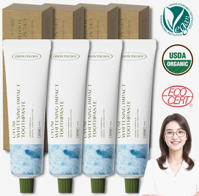 오던톨로지 우유니 미백치약 화이트닝 구취제거, 4개, 100g