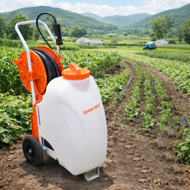 케이엠그랜드 충전 보행식 분무기 마끼다 배터리 호환 XF-45MH 2륜 45L 고압 0.65MPa 호스릴 50M 베어툴(배터리X 충전기X), 흰색, 1개