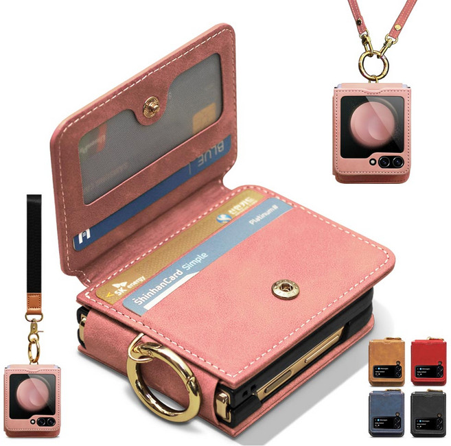 Z플립 7 6 5 4 3 손목 어깨 스트랩 핑거 링 카드3장 수납 힌지보호 지갑형 갤럭시 제트 플립 카드 수납 PU 가죽 폰케이스 휴대폰 정품 삼성 핸드폰 케이스 제이콥스타일