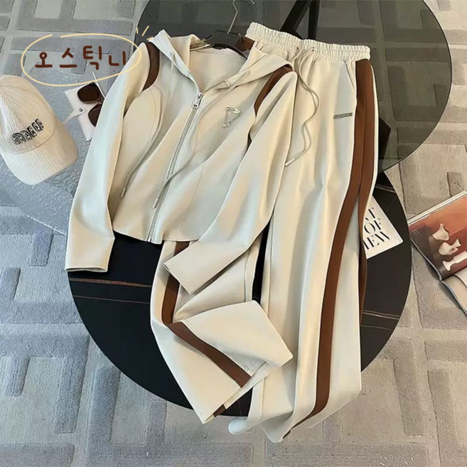 오스틱니 여성 빅사이즈 초특가 봄가을 빅사이즈 트레이닝 맨투맨 외투+ 와일드 팬츠