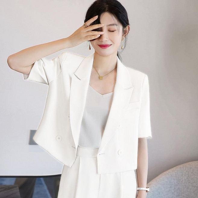 여성 카라넥 반팔 숏 정장 코트 캐주얼 기질 블레이저 데일리룩 여름 여자 정장 자켓 LT