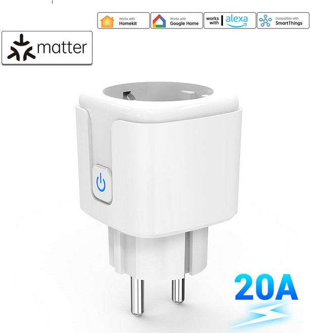Matter WiFi 스마트 소켓 EU 가전 콘센트 미니 스마트 플러그 어댑터 제어 HomeKit Siri Alexa Google 호환 20A, 1개, 2)20A