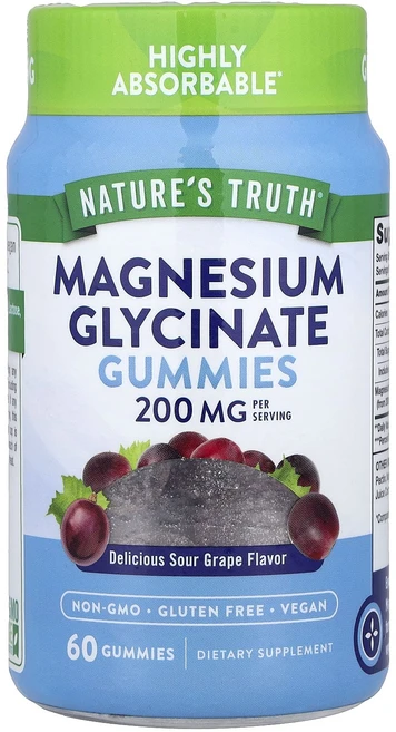행복하고 건강하게 Nature's Truth 글리신마그네슘 구미젤리 맛있고 새콤한 포도 맛 구미젤리 60개 백년회로하세요, NaturesTruth글리신마그네슘구미젤리맛있고새콤한포 - 쿠팡