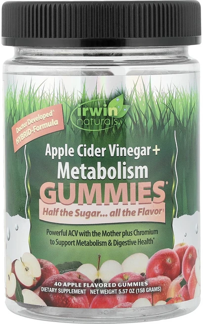 메이커제품입니다 Irwin Naturals 사과 식초 + 신진대사 구미젤리 사과 구미젤리 40개(구미젤리 1개당 500mg) 좋은효과를 보실수있습니다, 1개, 40정 - 쿠팡