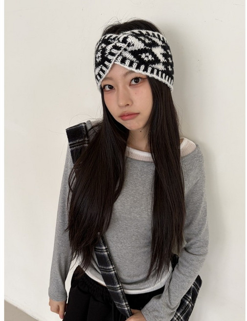 [비마이뮤즈] [얼굴소멸핏] 나타 리본 니트 헤어밴드 겨울 반다나