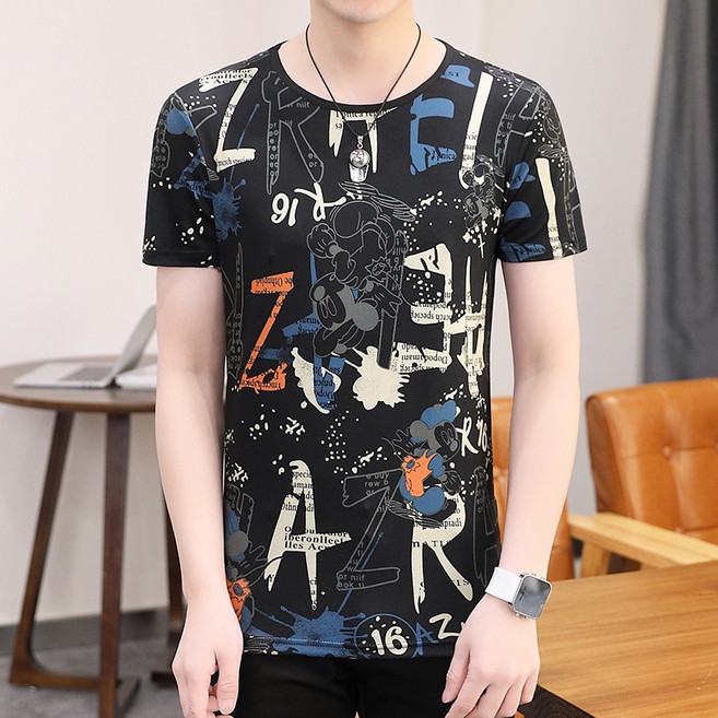 寬鬆大尺碼印花短袖 潮牌大碼涼感衣 男生t恤 彈力透氣排汗衫