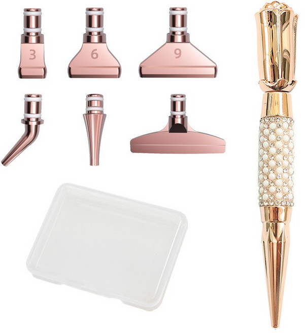 뉴타임즈 고급펜 세트 드 부자재 취미 작업도구 파란색 DIY 고급형 보석십자수 펜세트 도구 보석십자수 도구 포인트 펜세트, 1세트, 1호점 다이아 펜 + 로즈골드 6머리 + 수납함