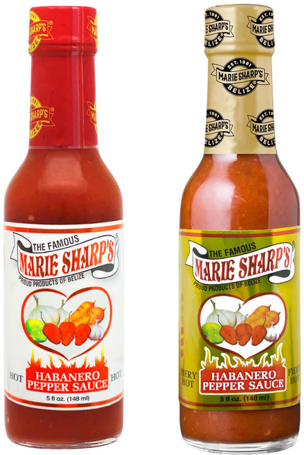 마리 샤프의 핫 및 불처럼 매운 하바네로 고추 소스 콤보 Marie Sharp's HOT and FIERY HOT Habanero Pepper Sauce Combo 5oz e, 1개, 141g