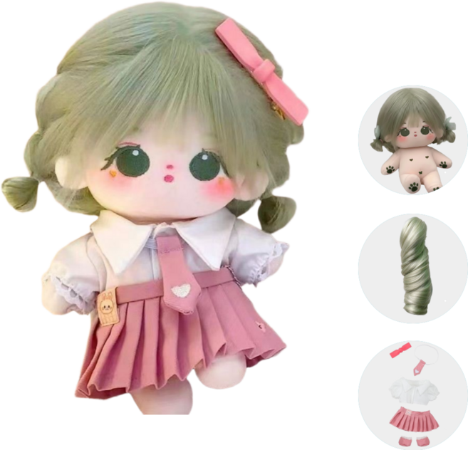티니숲속 20cm 솜인형 마루 뼈깅 포니테일 포함 아이돌 인형 의상 풀세트, 마루솜인형+포니테일+하트타이 주름치마 5종세트, 1개