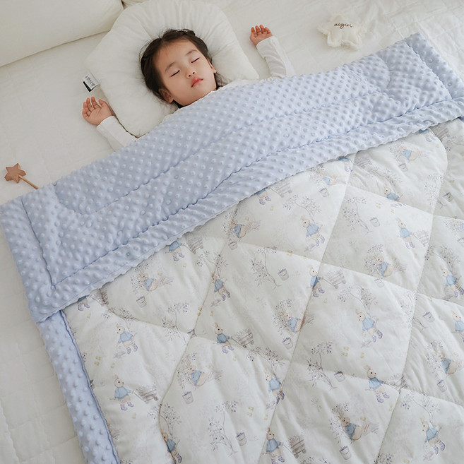 豆豆毯嬰兒a類毯子新生寶寶蓋毯豆豆被兒童安撫毛毯秋冬四季通用, 小兔銀樹葉-秋冬夾棉款[推薦12-25°左右室溫]