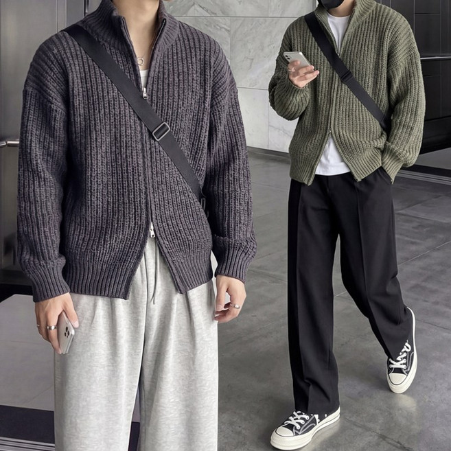 투웨이 게이트 하이넥 풀집업 니트 자켓