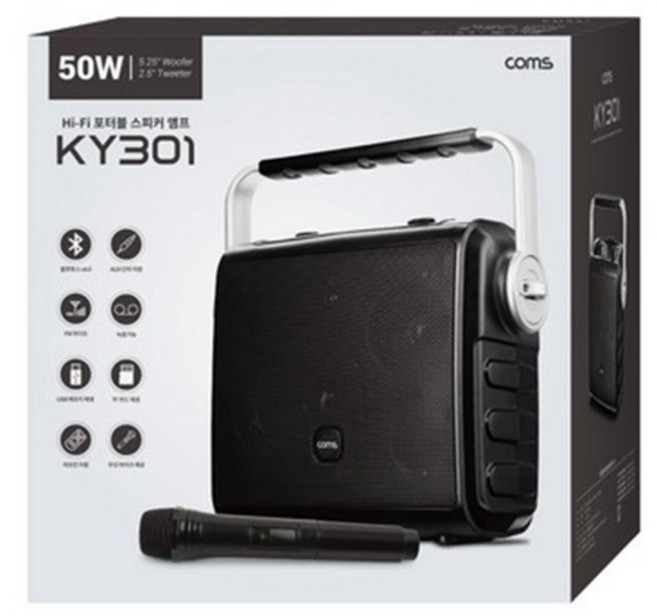 컴스 포터블 블루투스 Hi-Fi 스피커 앰프, KY301/스피커, 혼합색상