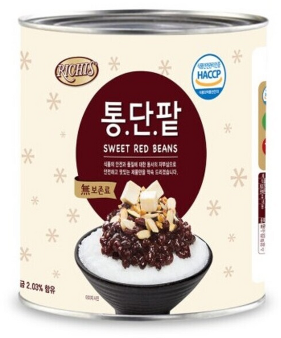 팥빙수 재료 연유 제과 빵 동서 리치스 통단팥, 1개, 3kg
