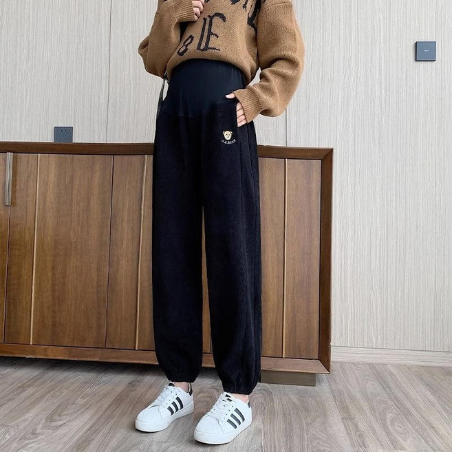 孕婦裝 孕婦長褲 秋冬加絨束腳衛褲 不勒肚子 托腹休閒運動褲