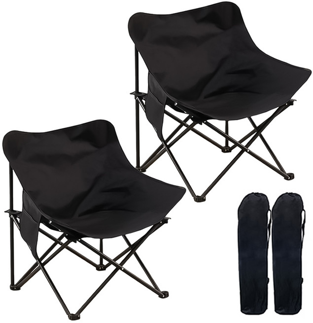 소소 야외 휴대용 원터치 접이식 캠핑 의자, 블랙, 2개