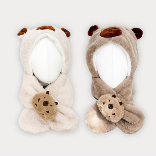 [덥석덥석] 소형 카피바라 모자목도리 털모자 넥워머 세트(털비니+넥워머) 겨울모자 바라클라바