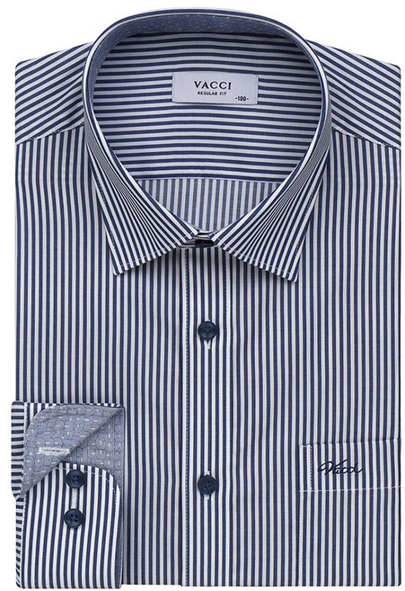 바찌 면혼방 런던스트라이프 일반핏 긴소매 셔츠 네이비 VD1N3PR521N0